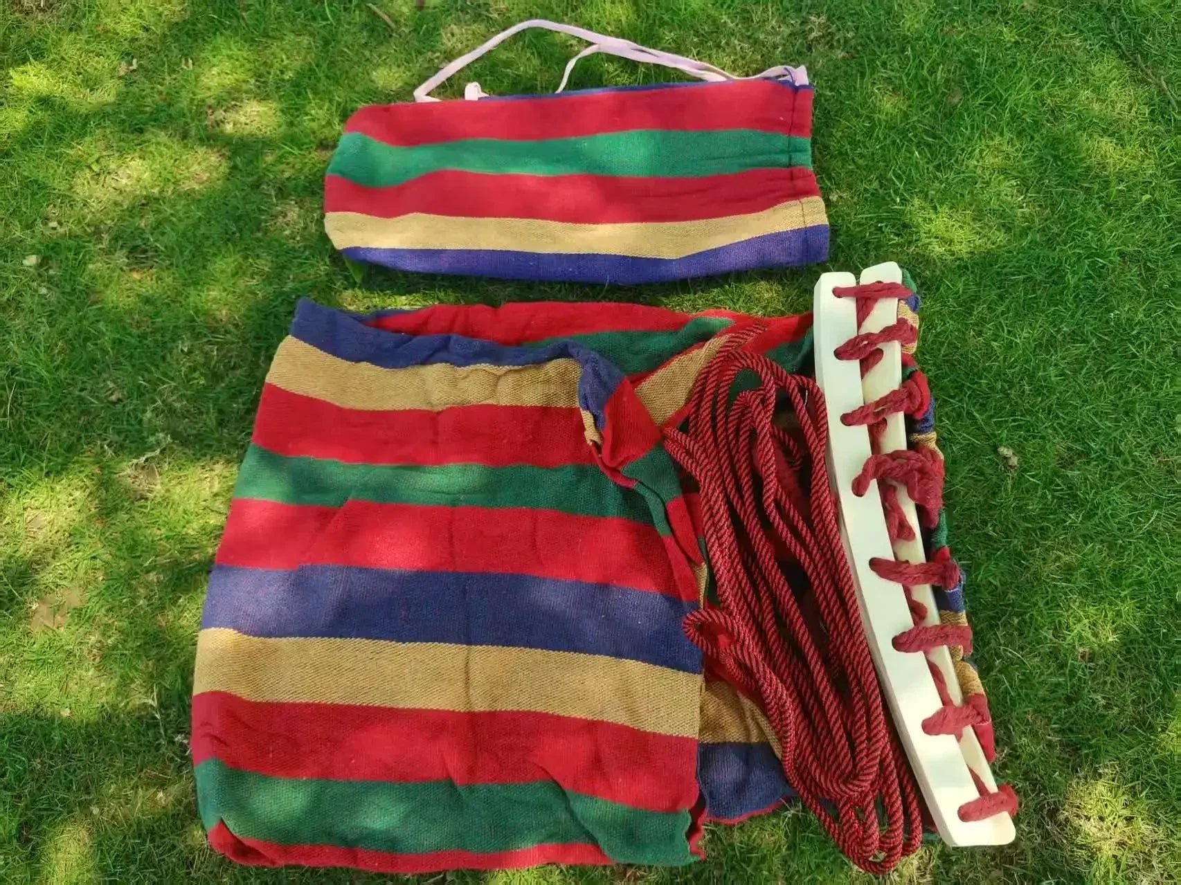 Outdoor Canvas Camping Hammock Anti Rollover Portable Thicken Fabric Single/Double Hammock with Carry Bag for Patio, Backyard