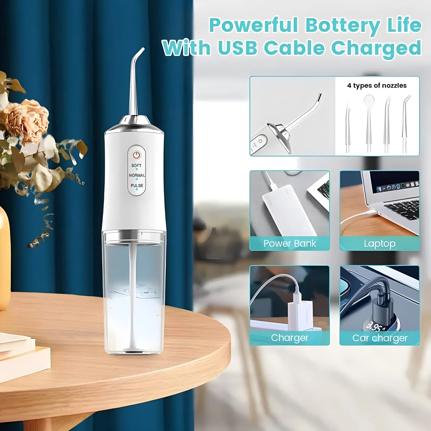 Smart Electric Dental Water Flosser Oral Irrigator Portable Dental Bed Sprinkler Jet Toothpick Mouth Washing Machine