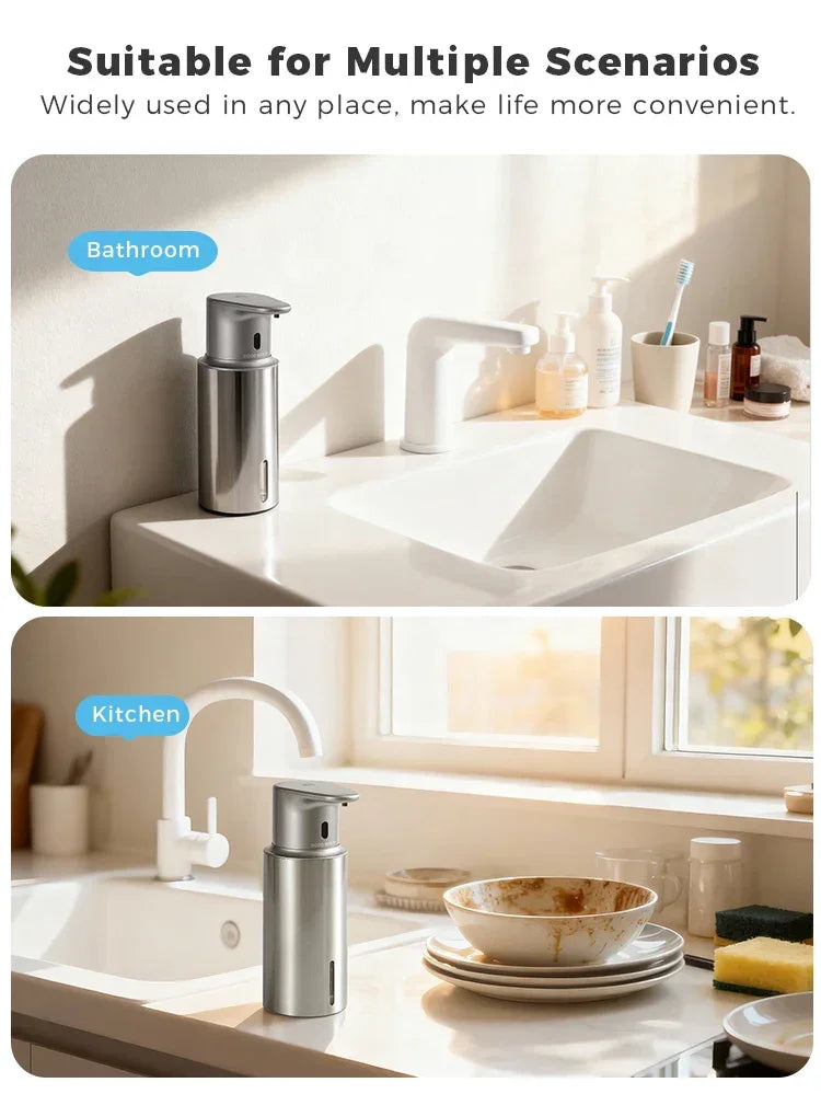 480ml Kitchen Soap Dispenser Automatic Sensor Hand Sanitizer Machine Intelligent Electric Body Wash Soap Dispenser 304 Stainless Steel