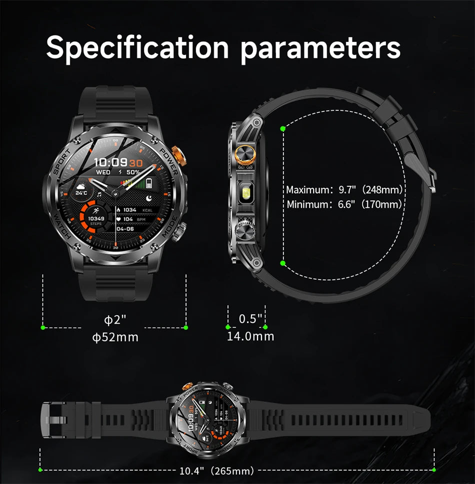 LIGE Military Smart Watch Men 1000mAh Battery Outdoors LED Flashlight Waterproof Heart Rate Sport BT Call 1.7" AMOLED Smartwatch