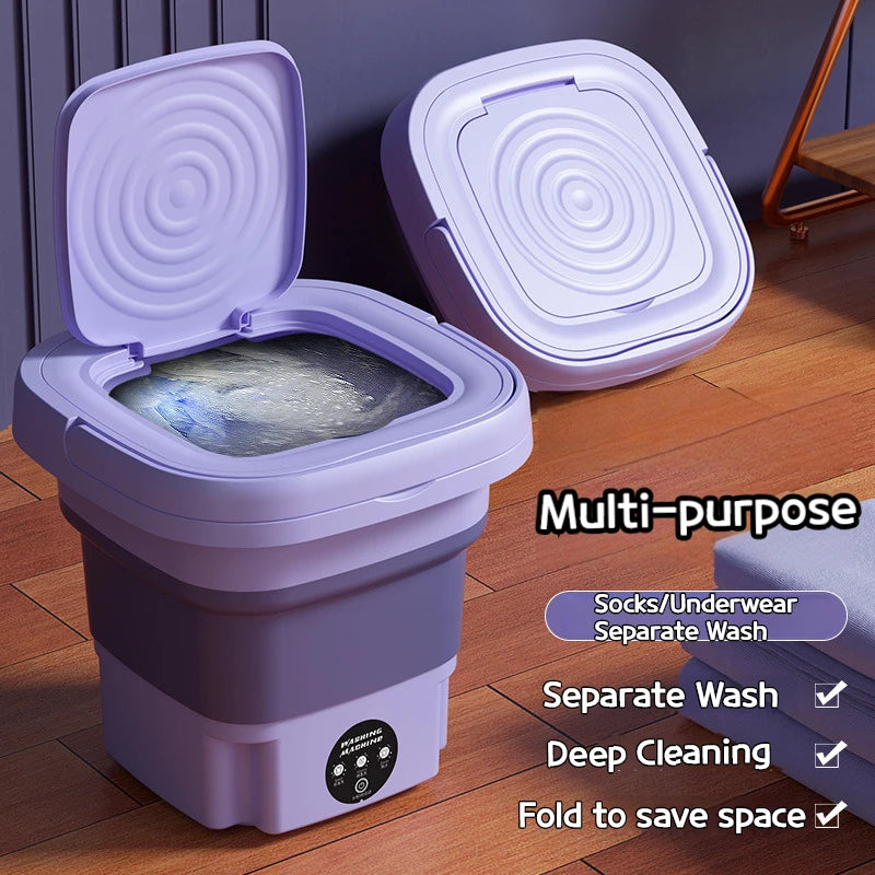 8L Portable Folding Washing Machine - Compact Bucket for Clothes, Socks & Underwear Cleaning, Ideal for Travel & Home Use