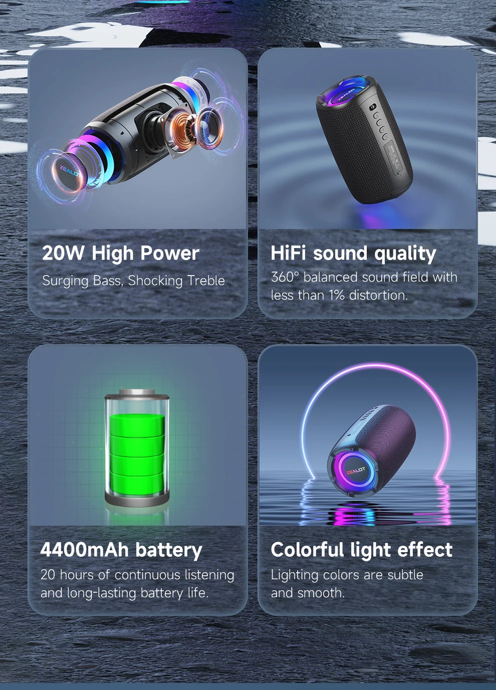 ZEALOT-S61 Bluetooth Speaker,with IPX6 Waterproof Protection and Outdoor Bass Sound for Backyard and Beach Party,10W Loudspeaker