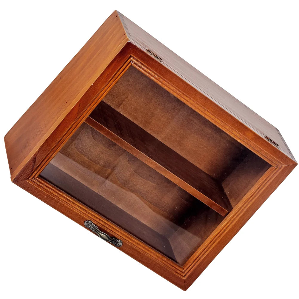 Wooden Hinged Lid Storage Cabinet Solid Wood Display Rack Desktop ganizer Toy Figure Shelf Home Furniture Living Room