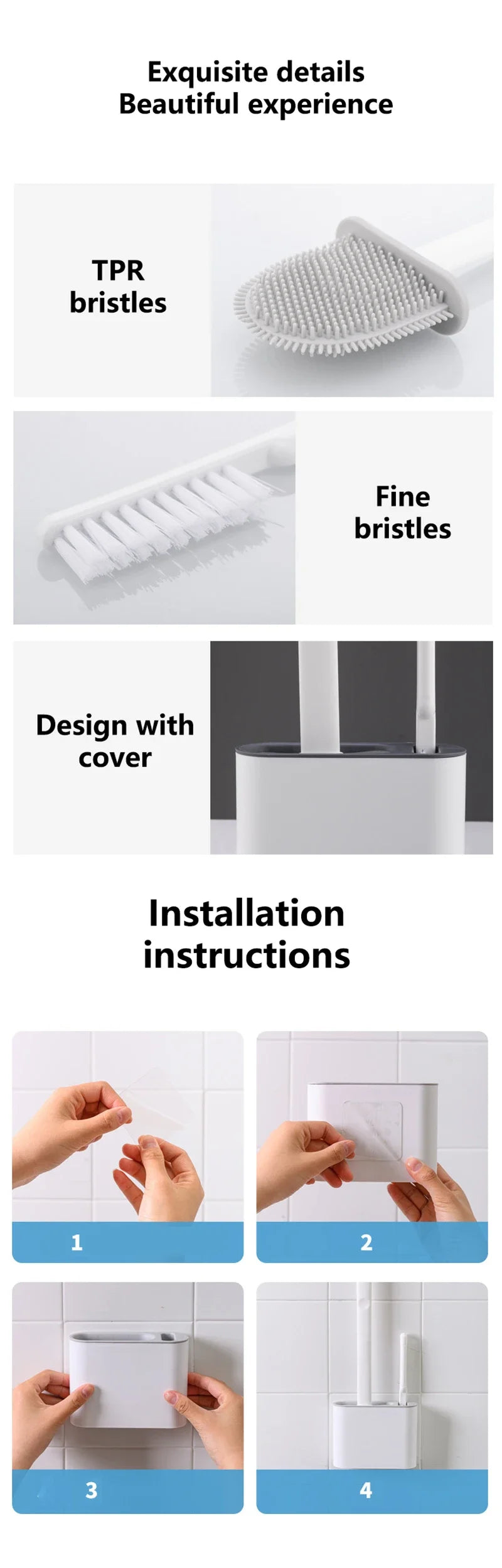 Bathroom Double-use Household Non-dead Angle Silicone Toilet Brush Toilet Toilet Brush Wall Cleaning Tool Wall Hanging Set