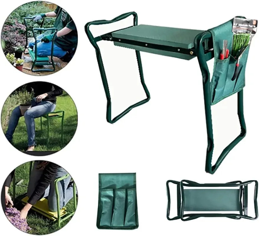 Garden Kneeler and Seat Foldable Kneeling Stool with Thicker Foam Pad Heavy Duty Bench with Tool Pouch Gifts for Fishing Green