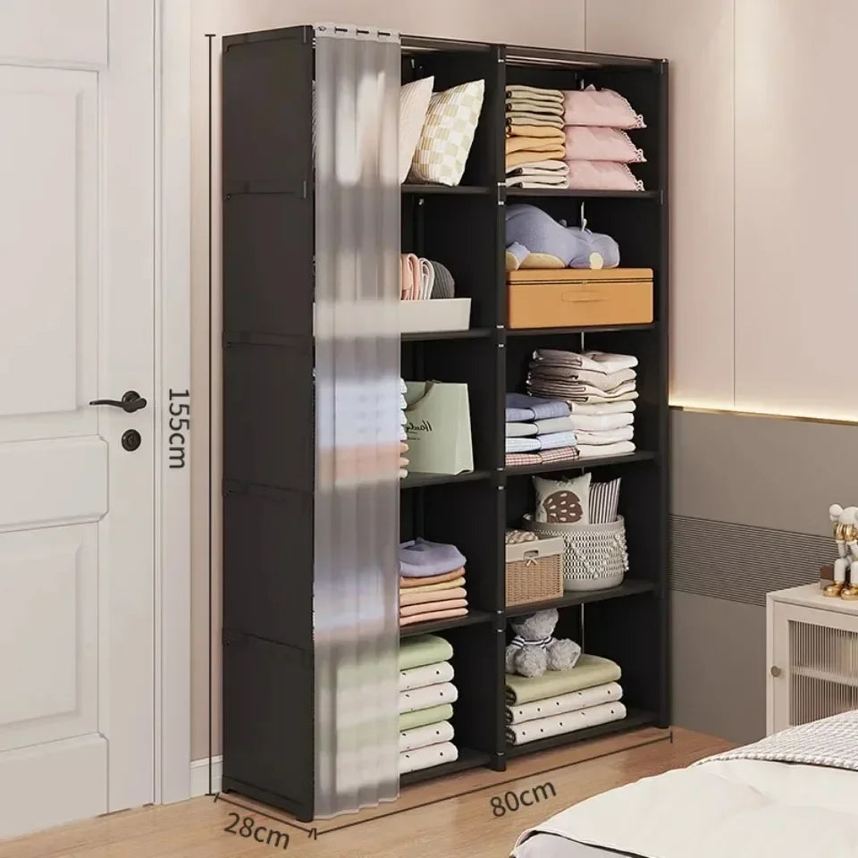 Multi-layer Storage Rack Portable Clothes Organizer Cabinet Dustproof Wardrobe Storage Cabinet Multifunctional with Curtains