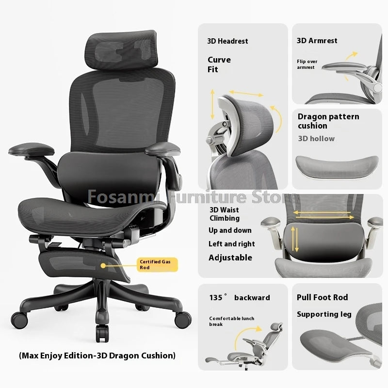 Home Office Adjustable Reclining Ergonomic Chair with Footrest Breathable Mesh Computer Gaming Swivel Chairs with Lumbar Support