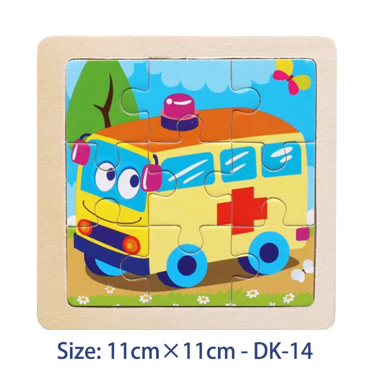 11cm/4.33in Kids Wooden Jigsaw Puzzle Games Cartoon Animal Vehicle Pattern Children Montessori Educational Toys