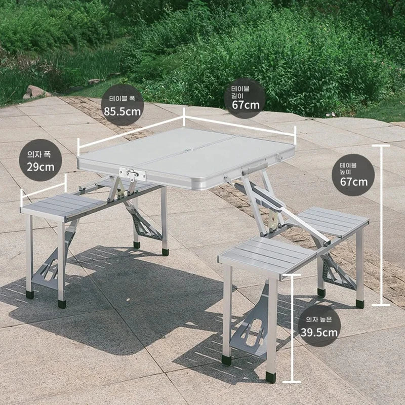 New Folding Camping Table with 4 Chairs Portable Folding Table Courtyard Table Alloy Connected Simple Fold Picnic Table Outdoor