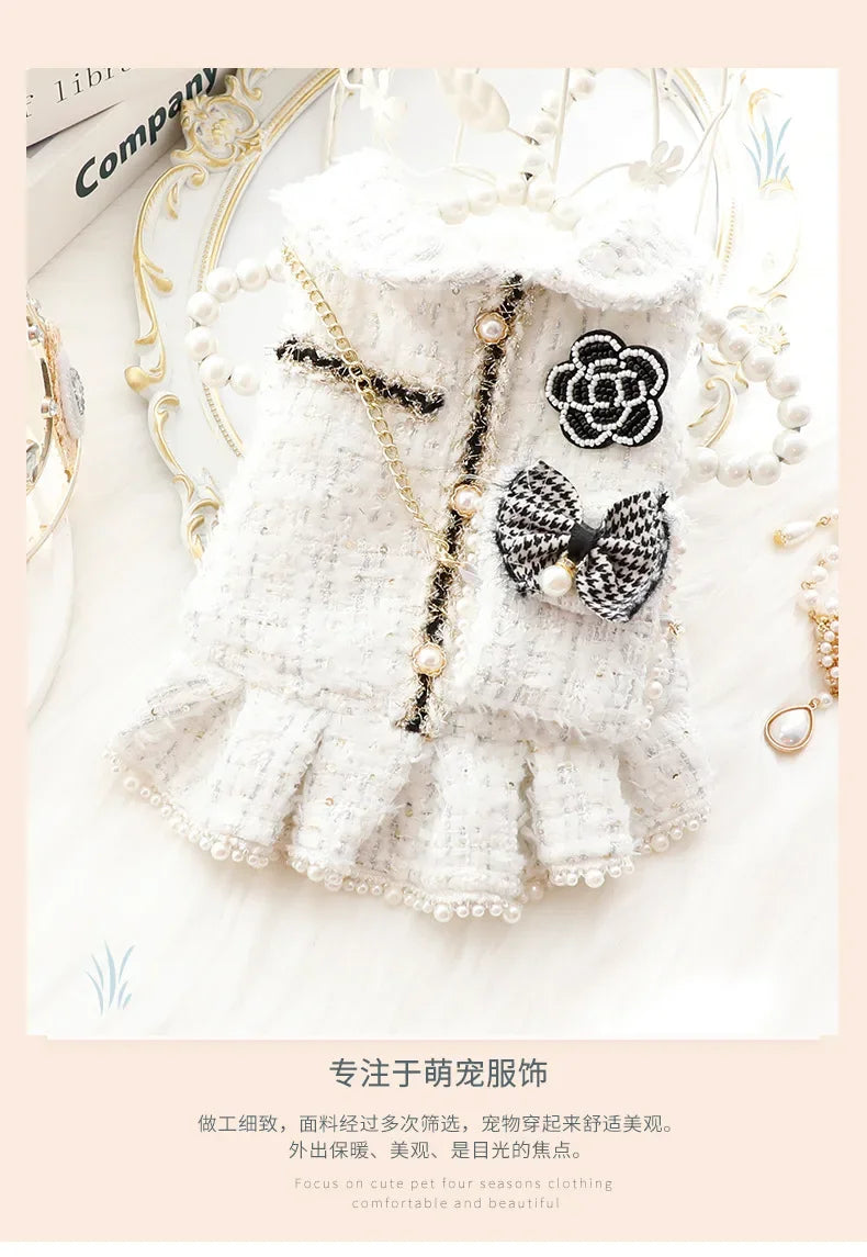NEW Winter Cat Dog Dress Luxury Princess Wedding Puppy Costume Pomeranian Poodle Schnauzer Doggie Apparel Dresses with Dog Bag