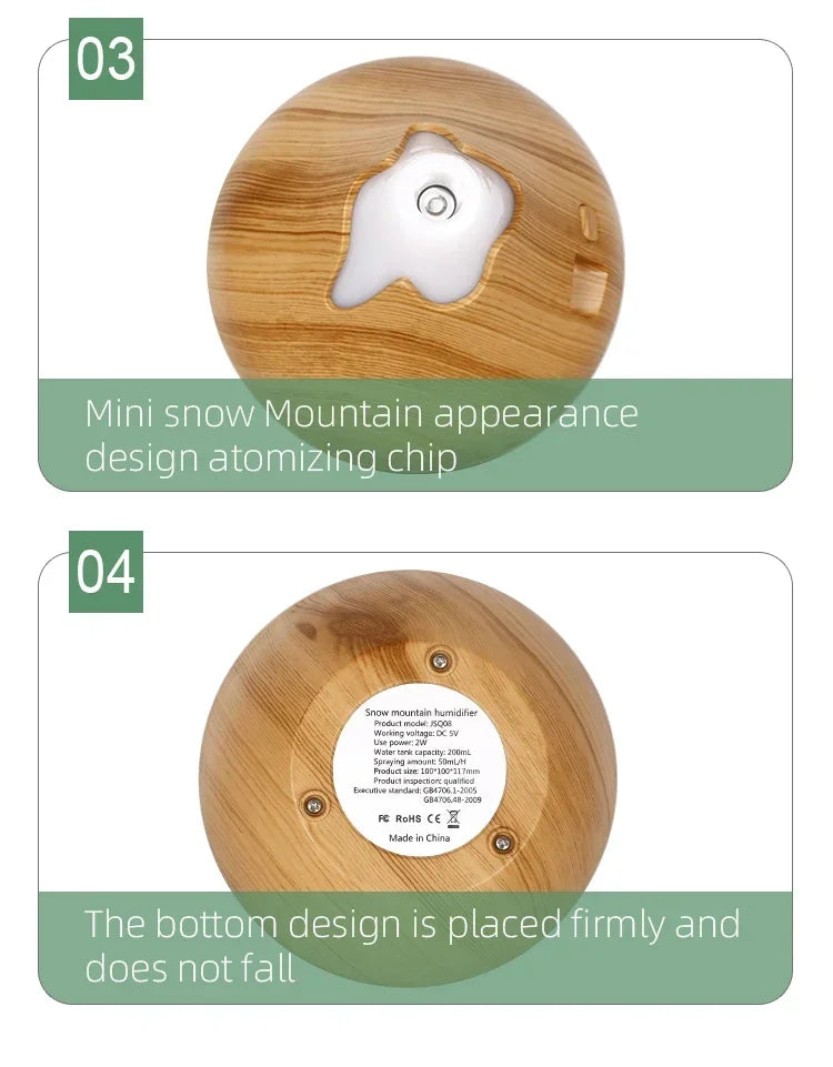 350ML Aromatherapy Essential Oil Diffuser Wood Grain Remote Control Ultrasonic Air Humidifier Cool with 7 Color LED Light