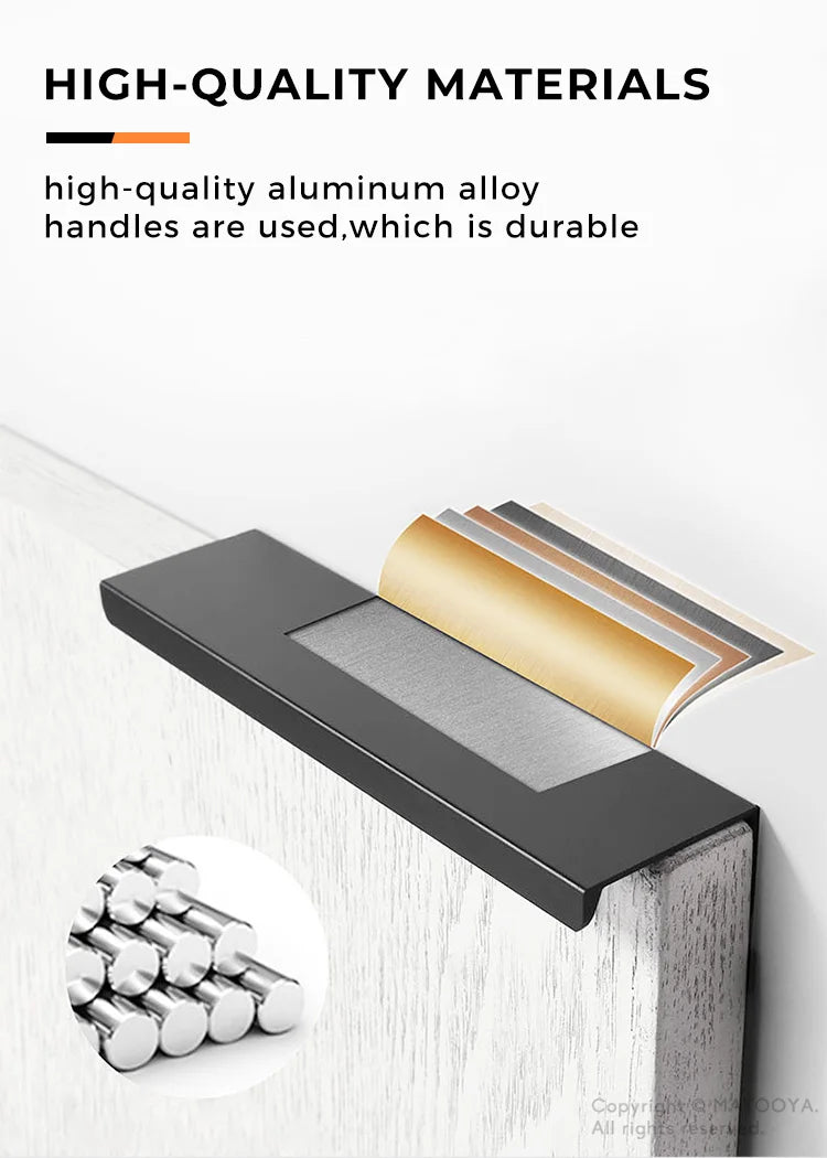 Hidden Furniture Handles Matte Black Gold Silver Kitchen Cabinet Pull Wardrobe Pull Not punched Handles for Cabinets and Drawers