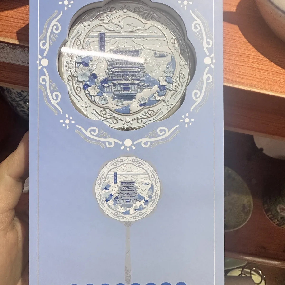 Handheld Relief Metal Mirror from Nanchang Tengwang Pavilion, a Chinese tourist souvenir
