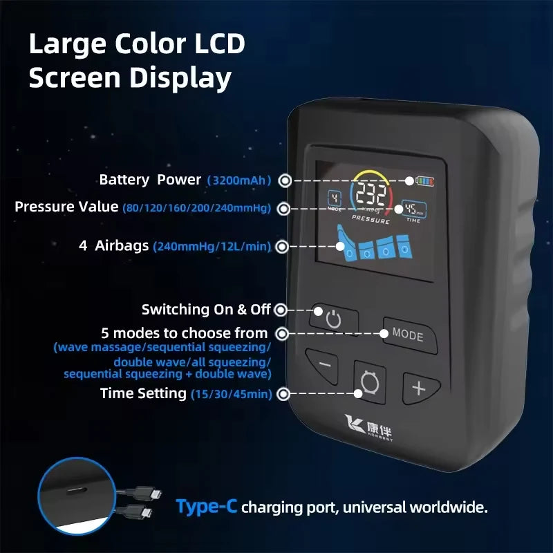 Air Compression Leg Massager Boots Foot Calf Pressotherapy Air Pressure Therapy Device 4 Chamber Fast Recovery Massage Machine