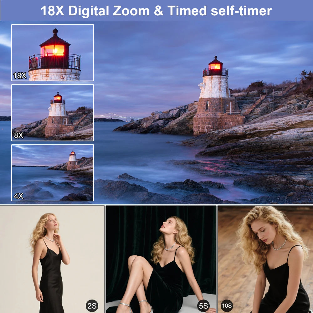 Ourlife Digital Camera CCD Dual Screen Portable Digital Camera 18X Zoom 5K Vintage Vlog Video Recorder 80MP CCD Selfie Camera