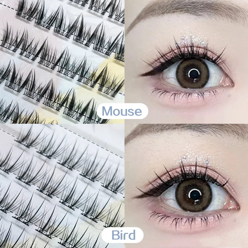 Glue-free False Eyelashes, Fishtail Princess Lazy Eyelashes, Natural Transparent Stem, Reused 48 Clusters Large Capacity