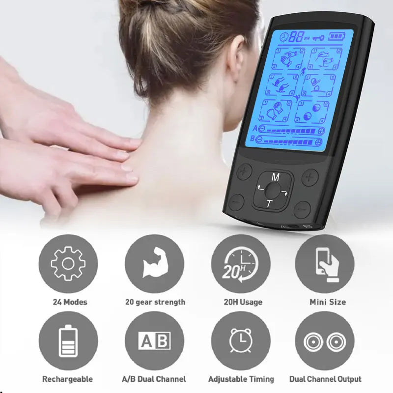 Electric TENS Muscle Stimulator Dual Channel EMS Electric Massager 24 Modes For Full Body Massage Muscle Pain Relief Relaxation
