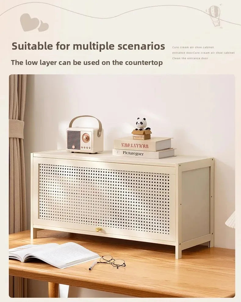 White Living Room Floor Cabinet for Tatami Bay Window Storage Cabinet Multifunctional Balcony Organizer Space-Saving Cupboard