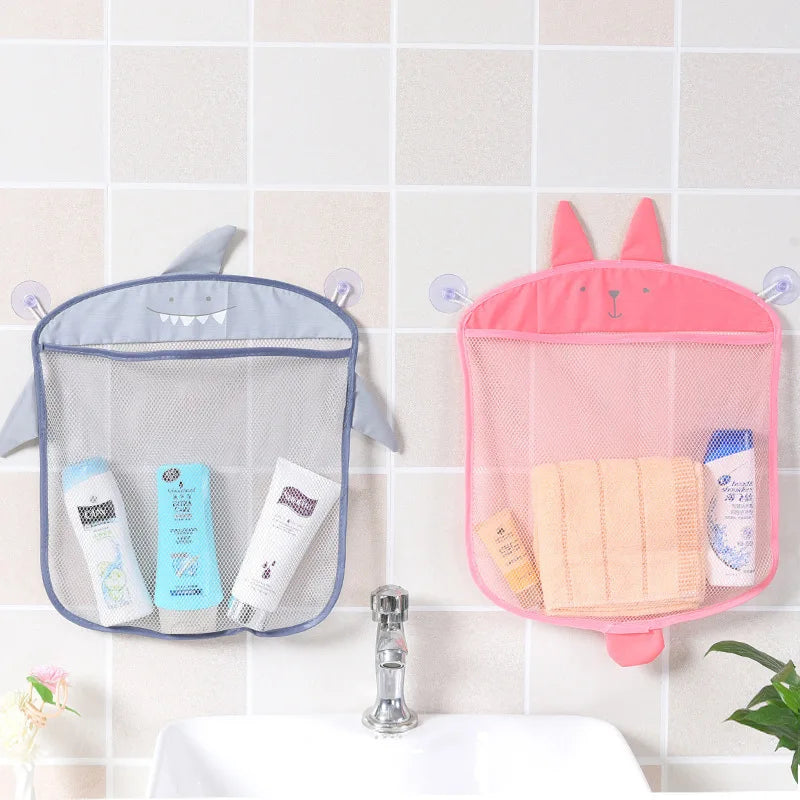 Cartoon Cute Multiple Storage Network Quick Drying Baby Bath Toy Storage Bag Bathroom Bath Bag with Suction Cup Hanging Bag