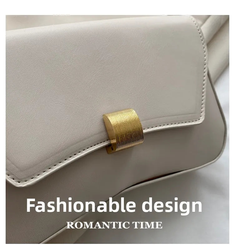 Simple Metal Buckle Handbag MessengerBag, Stylish and Versatile Shoulder Underarm Bag, Chic Baguette Bags for Women Daily Use