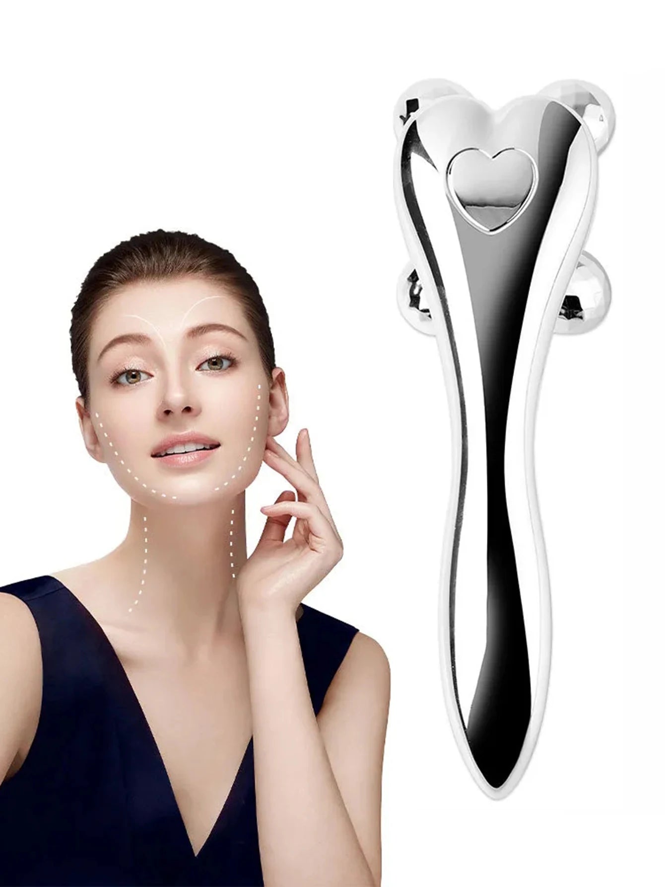 1 Pcs 4D Roller Face-lift Wrinkle Silver Y Shape Roller Facial Eye Neck Muscle Relaxation Slimming Massager Relaxation Tools