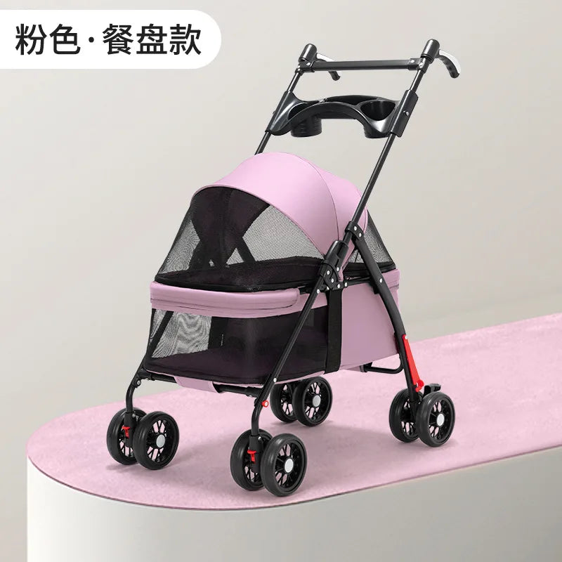 Lightweight Pet Stroller for Cats & Dogs - Foldable Dog Cat Carrier for Small Pets like Teddy & Puppies