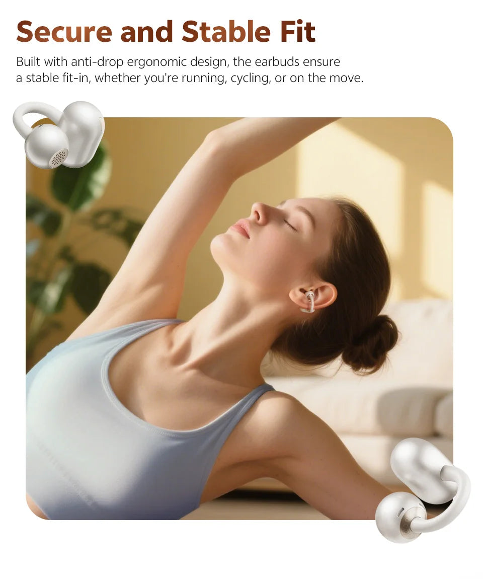 QCY Crossky C50 Open Ear Wireless Earbuds Bluetooth 6.0 Comfort Clip On Sports Earphone 4 Mic AI Clear Call Bass Boost Headphone