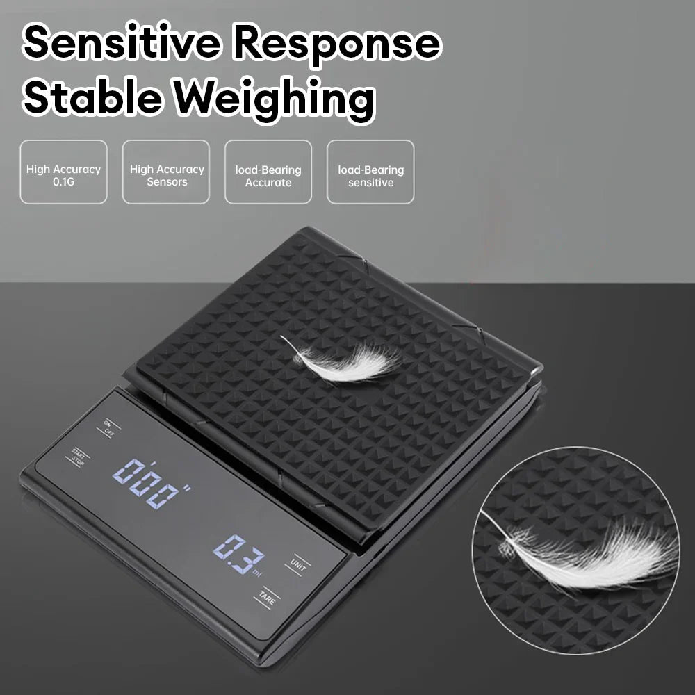 3kg/0.1g Precision Coffee Scale with Timer LCD Digital Kitchen Scale Multifunction Weighing Scale Pour Over Drip Coffee Scale