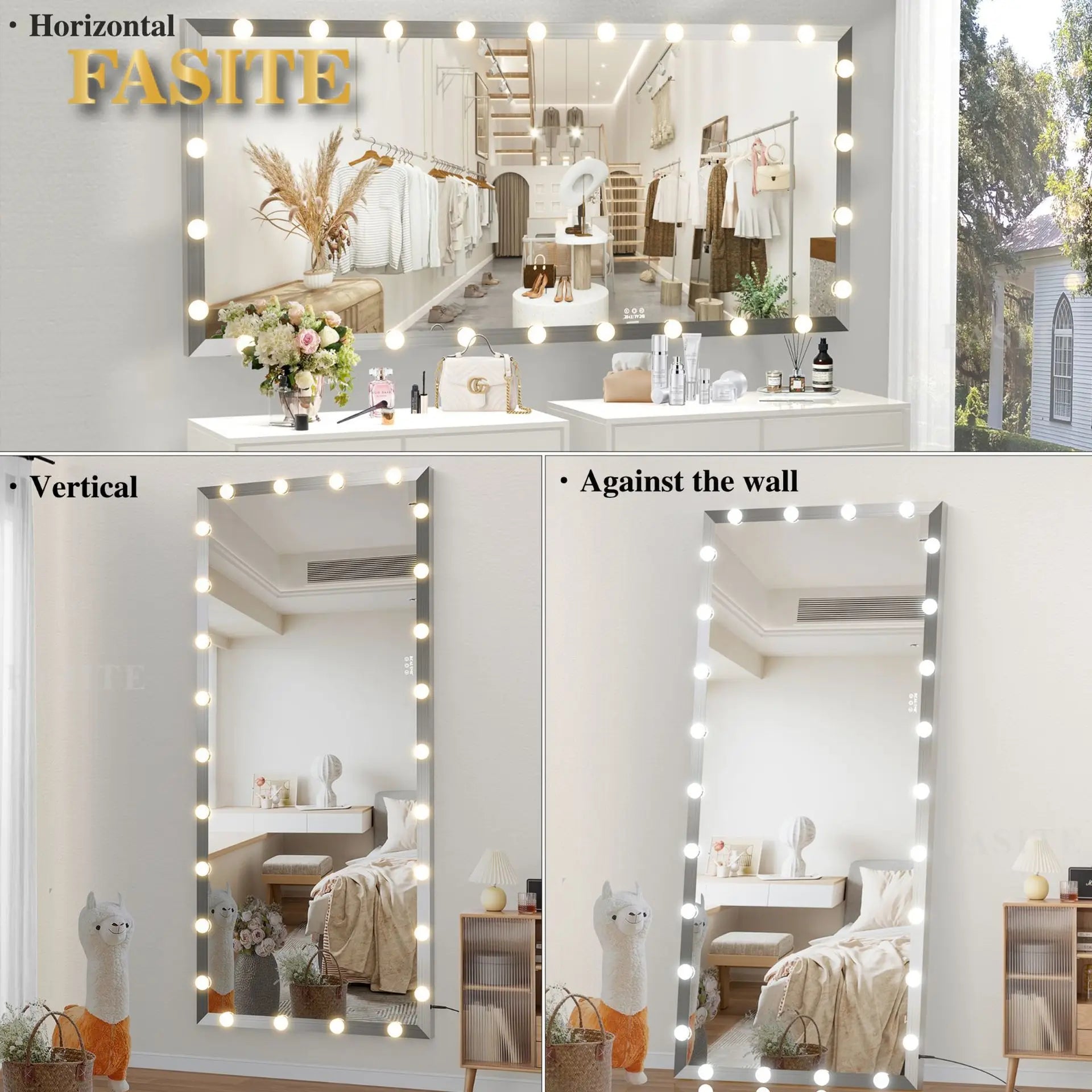 Smart LED full-body mirror with lamp full-length mirror household wall-mounted vertical floor mirror