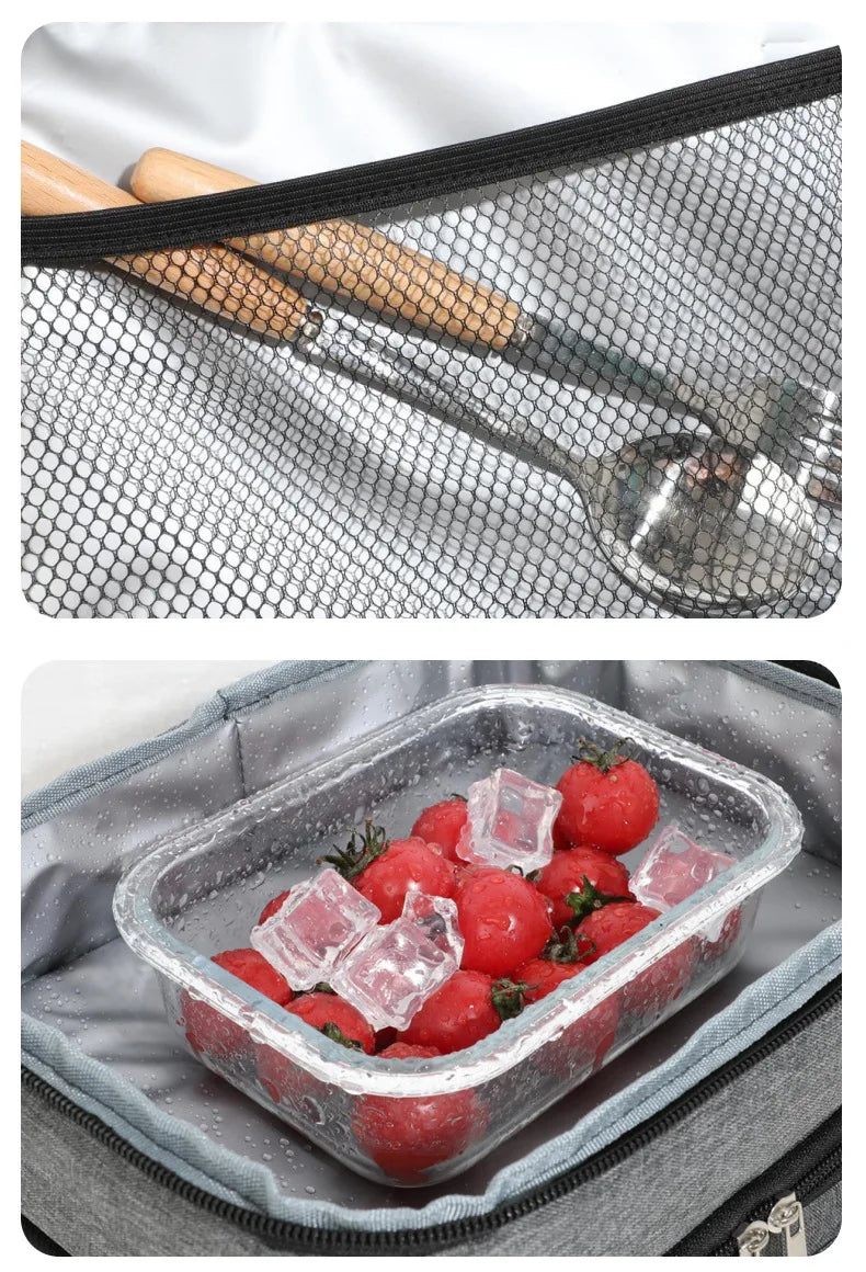 1PC Large Capacity Lunch Bag Double Layers Thermal Insulation Picnic Bag Food Drink Storage Tote With Shoulder Strap Cooler Bags