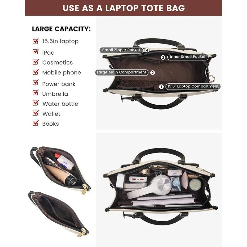 Women's 2-in-1 Insulated Lunch Bag Suitable for 15.6-inch Laptops Leak-proof Insulated Work Bag Waterproof Picnic Cooler Bag