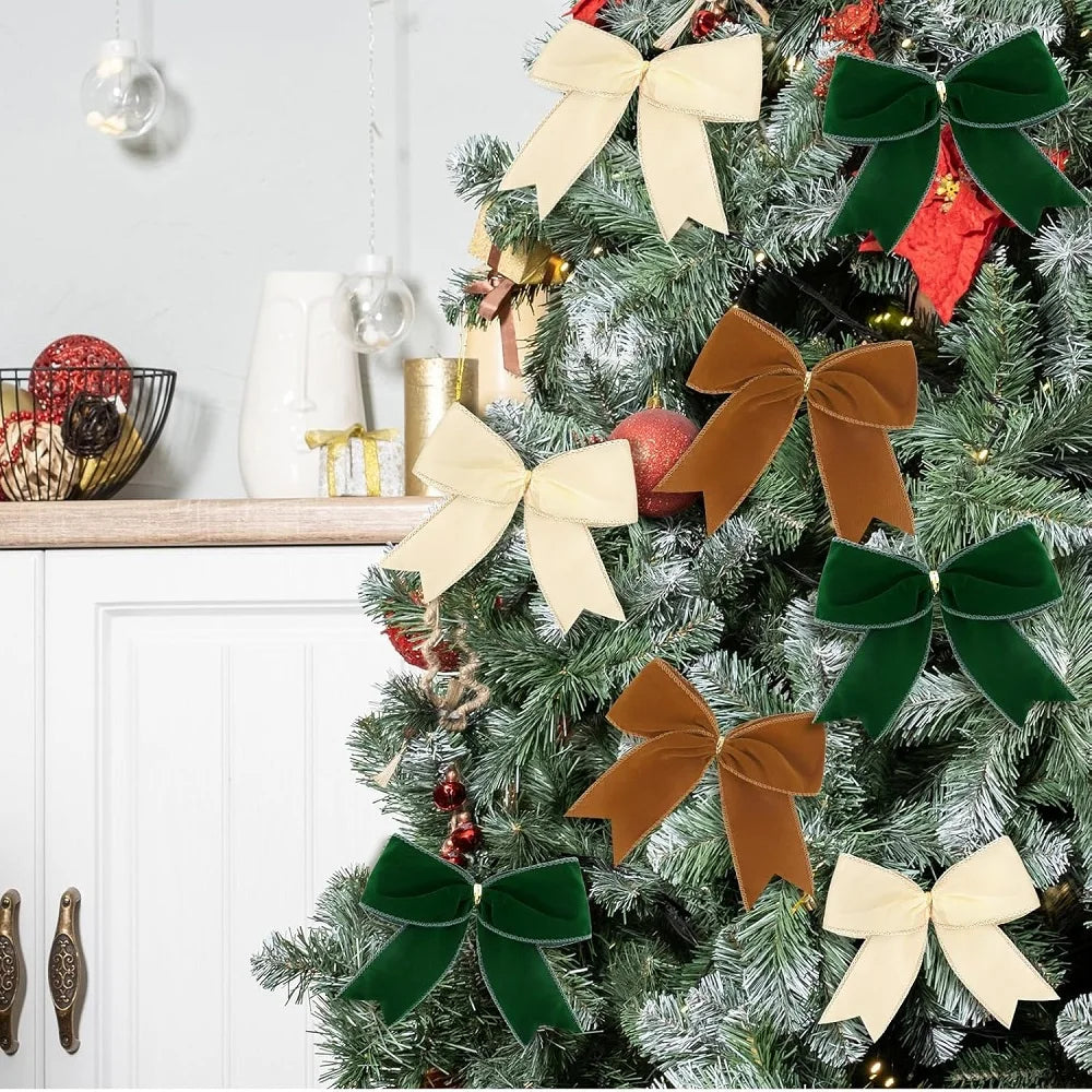 5PCS Christmas Velvet Bows 6 Inch Rustic Wreath Bows Vintage Xmas Ribbon Bow Holiday Ornaments  Christmas Tree Garland DIY Craft