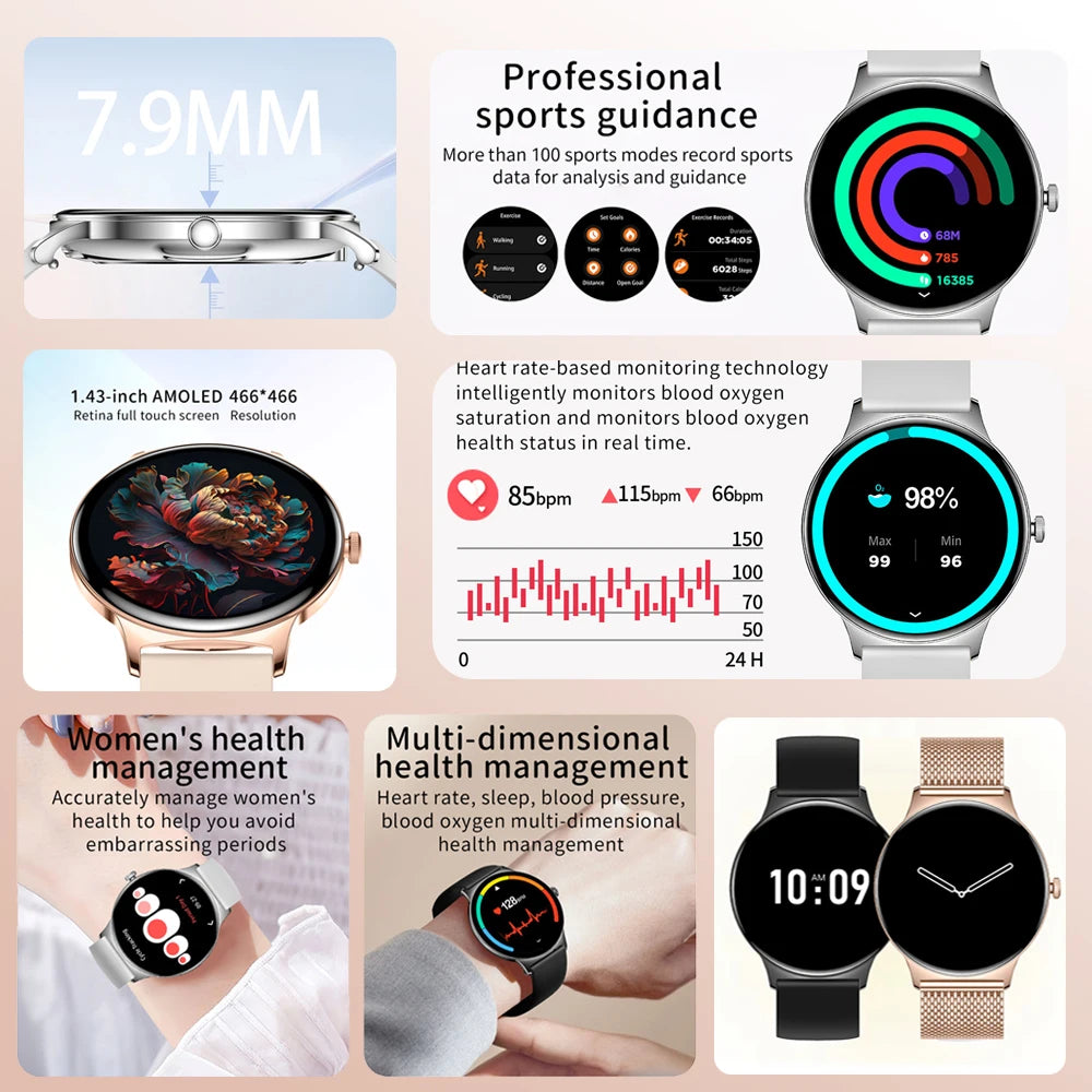 For Huawei Xiaomi New Ultra Thin Smart Watch Women Screen Always Display Time Sports Bracelet Bluetooth Call Fashion Smartwatch