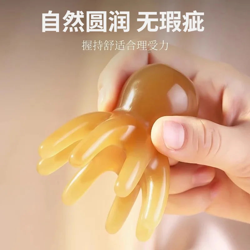 Octopus Massage Comb Resin Head Meridian Scraping Scalp Massage Brush Acupuncture SPA Gua Sha Massage Comb for Fatigue Relief
