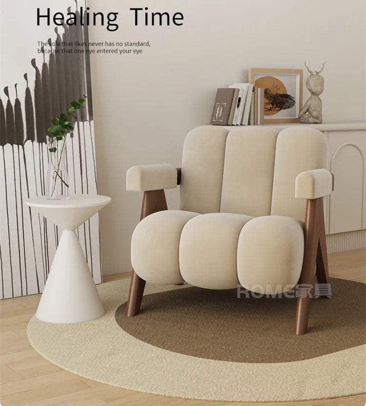 Home Balcony Nordic Wood Living Room Chairs Modern Living Room Sofas Single Leisure Back Armchair Fabric Sofa Chair Furniture