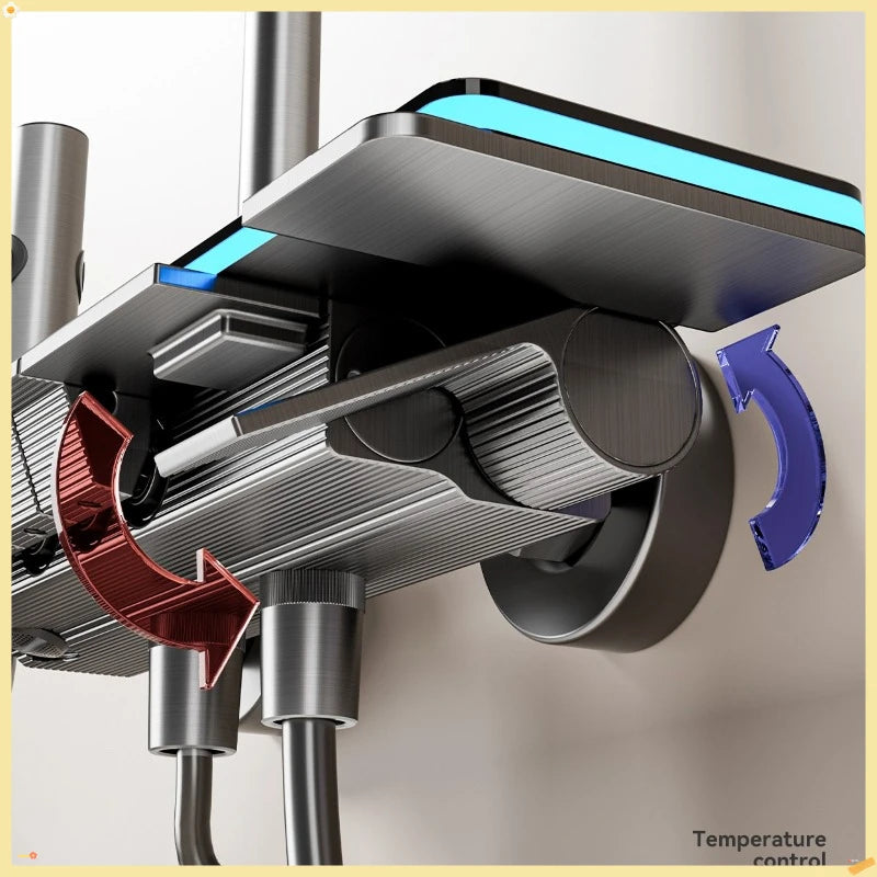 Grey Shower System with Ambient Light Intelligent Digital Shower Faucet Set Temperature Display Rainlfall Bathroom Shower Set