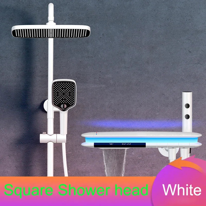 Hot Cold Piano Digital Shower Set 12 Inch Rainfall Shower Head Brass Bathtub Mixer Faucet Thermostatic Bathrooom Shower System