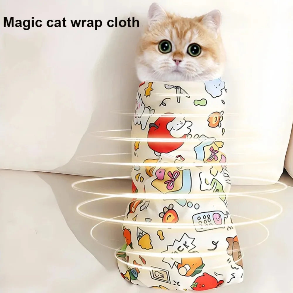Cat Grooming Wrap Self-Adherent Cat Swaddle Burrito Wrap Anti-Bite Anti-Scratch Anti-Escape for Medicine Nail Clipping Pet Tool