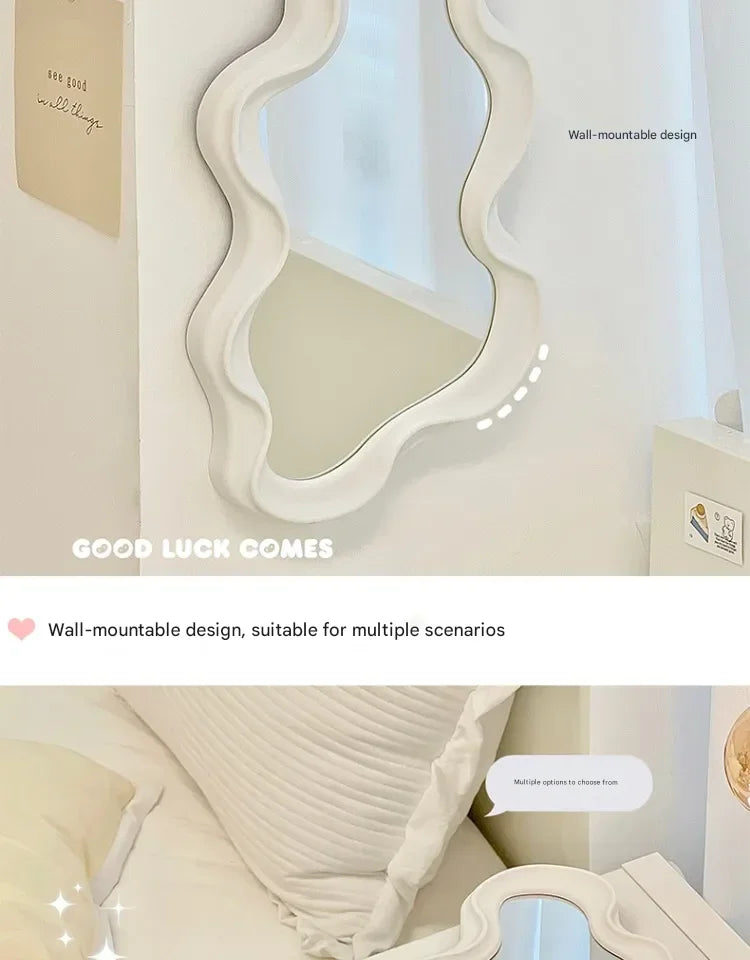 Wavy Wall Mirror Items Girls Small Floor Funky Cloud White Cute Mirror Men Nordic Korean Plastic Espelhos Home Decorations Cheap