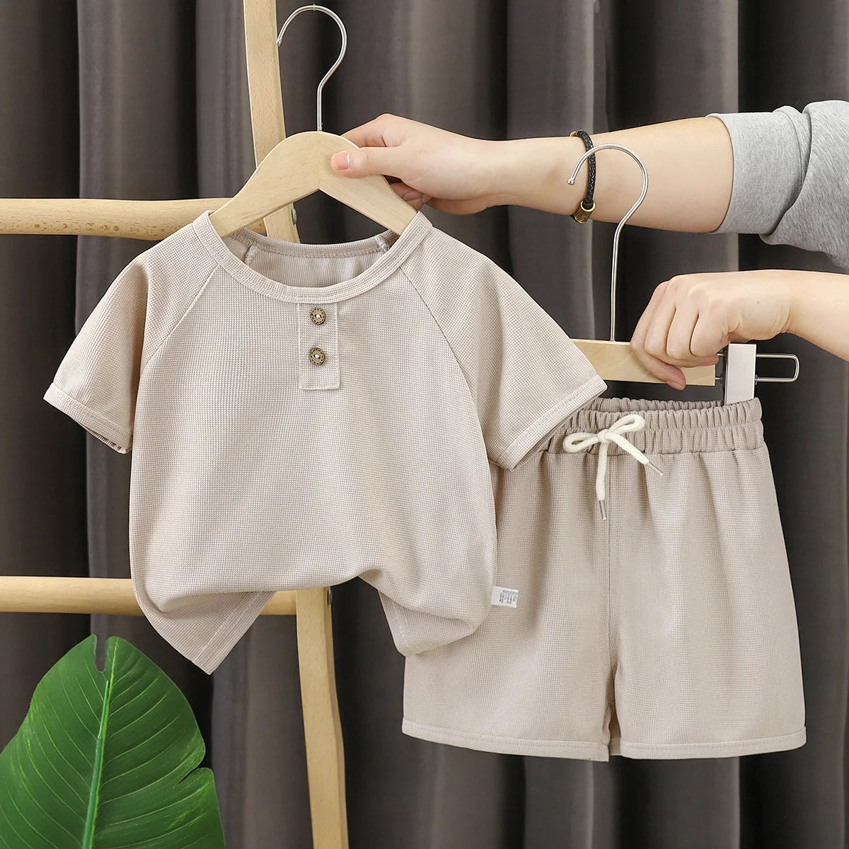 Baby Boys Waffles Clothes Sets Kids Solid Shirt +Shorts 2PCS Suit Toddler Costume Summer Children's Clothing Casual