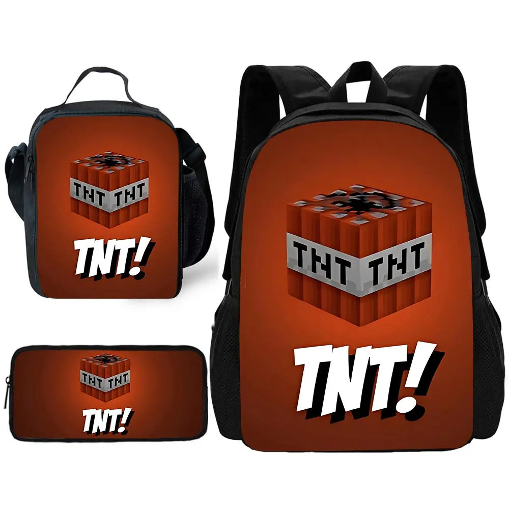 Child School Backpack Game Mine World M-MINE-CRAFTES with Lunch Bags ,Pencil Bags ,School Bags for Boys Girls Best Gift