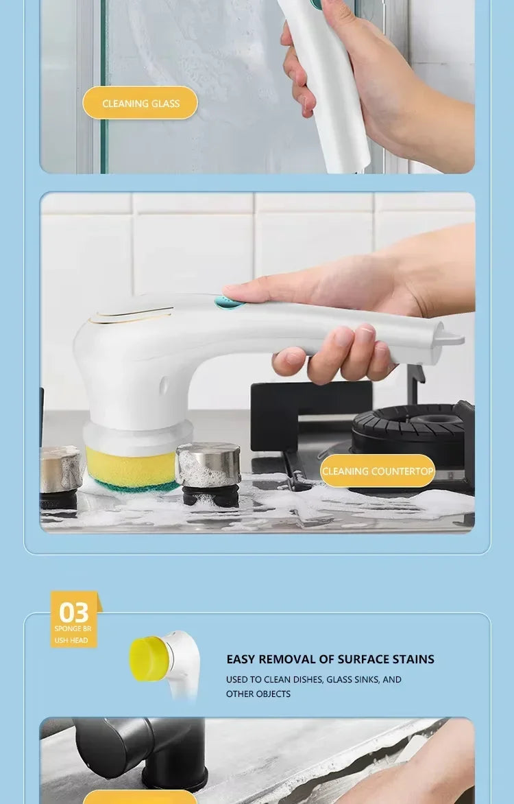 5 in 1 Multi-function Kitchen Home Bathroom Cleaning Tool Automatic Cordless Electric Cleaning Brush Rechargeable Brush