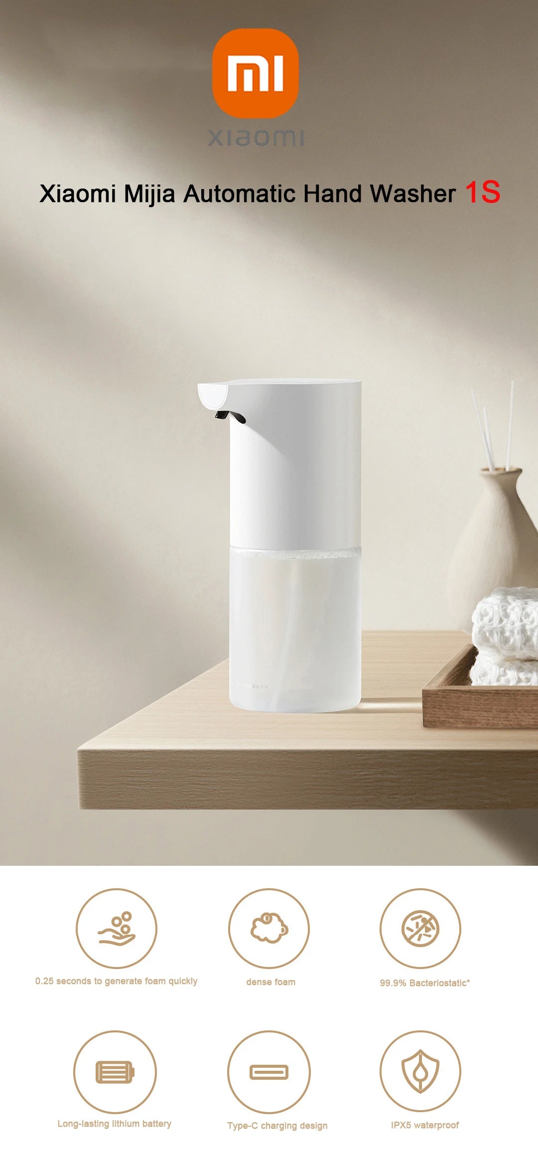 Original XIAOMI Mijia Soap Foam Dispenser 1S Automatic Induction Hand Washer USB Rechargeable Foaming Machine Home Appliance