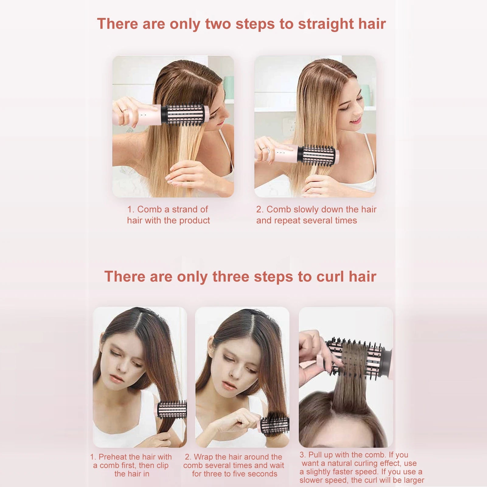 Cordless Hair Straightening Comb Curling Wand USB Charging Curling and Straightening Multi-speed Temperature Adjustment