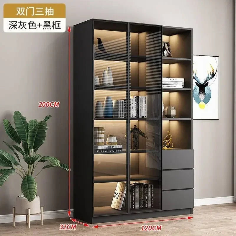 Modern Dust-Proof Bookcase with Glass Door Display Cabinet Modern Luxury Customized Home Living Room Integrated Bookshelf