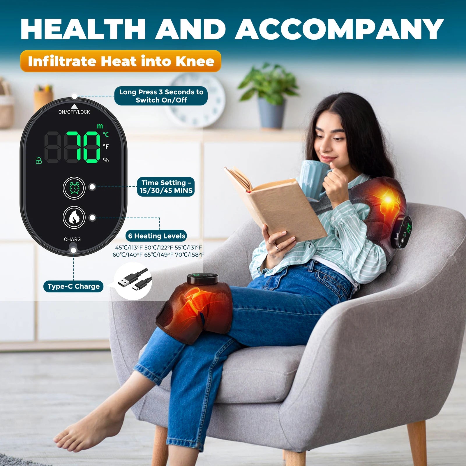 3 in 1 Heating Knee Pad Knee Shoulder Massager Support Shoulders Elbows Knees Joint Brace Muscle Relax Promote Blood Circulation