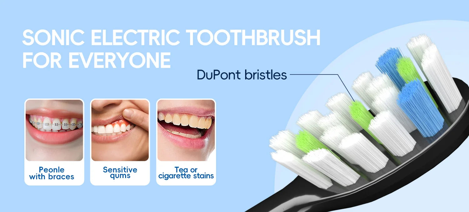 Electric Toothbrush 8 Brush Heads Sonic Electric Toothbrush with 40000VPM Deep Clean 4 Modes Rechargeable for Adults