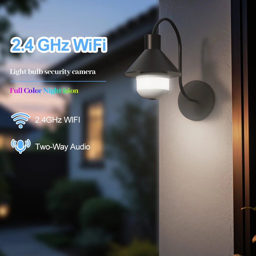 V380 PRO App 360 Panoramic View Bulb 3MP Camera Night Vision WiFi CCTV Fisheye Len Flood Light Camera