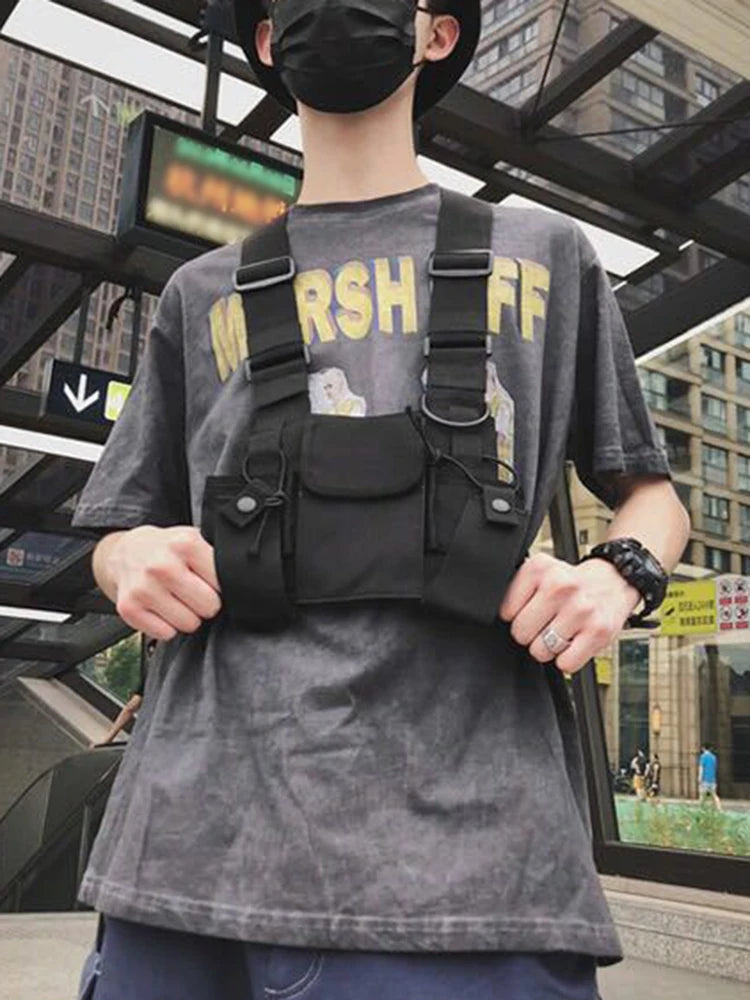 Functional Tactical Chest Bag For Woman Fashion Bullet Hip Hop Vest Streetwear Bags Casual Waist Pack Unisex Black Chest Rig Bag