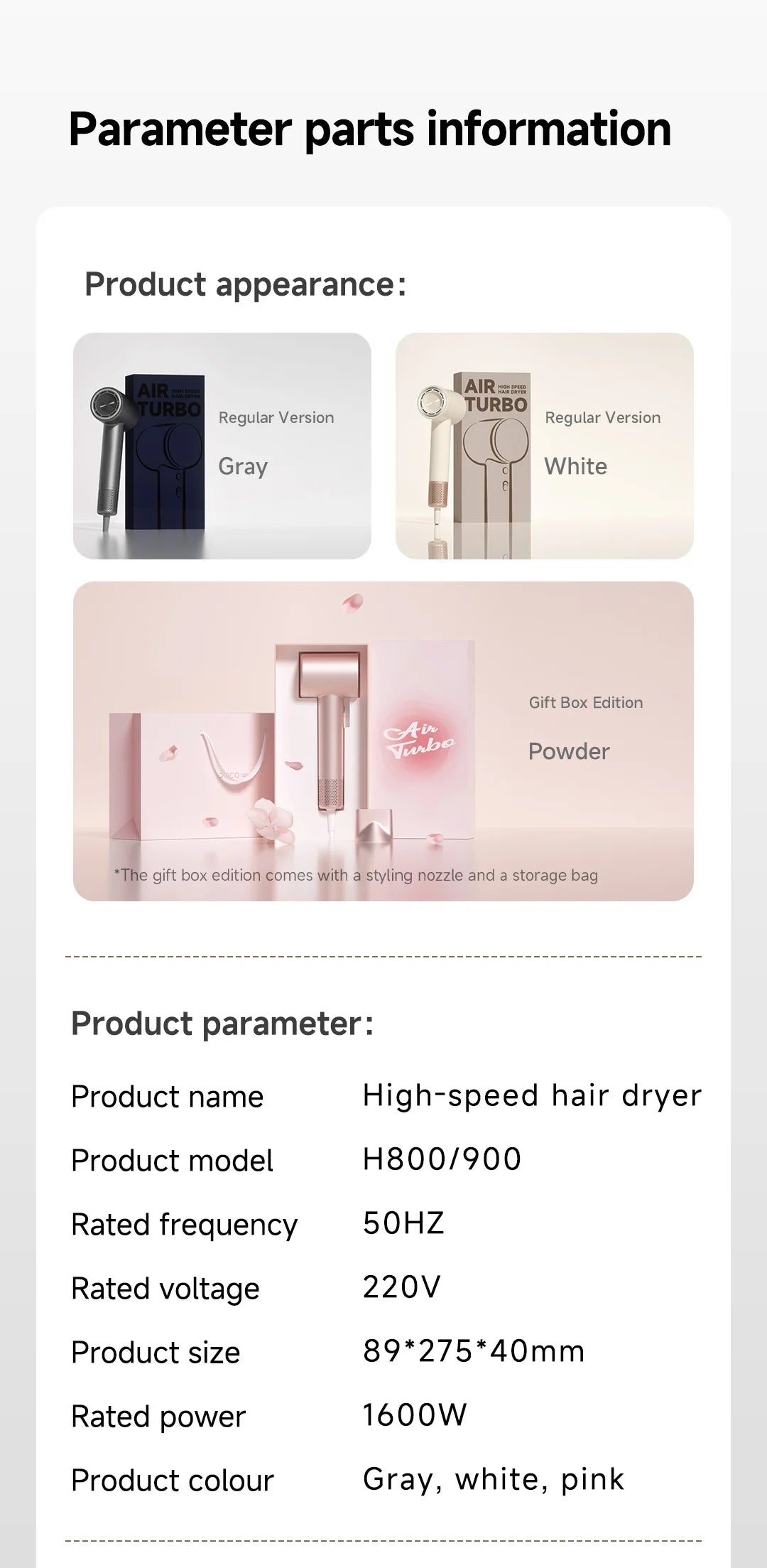 DOCO Hair Dryer High Speed 200 million Negative Ions Hair Care Professional Lightweight Home Travel Gift 110000 Rpm